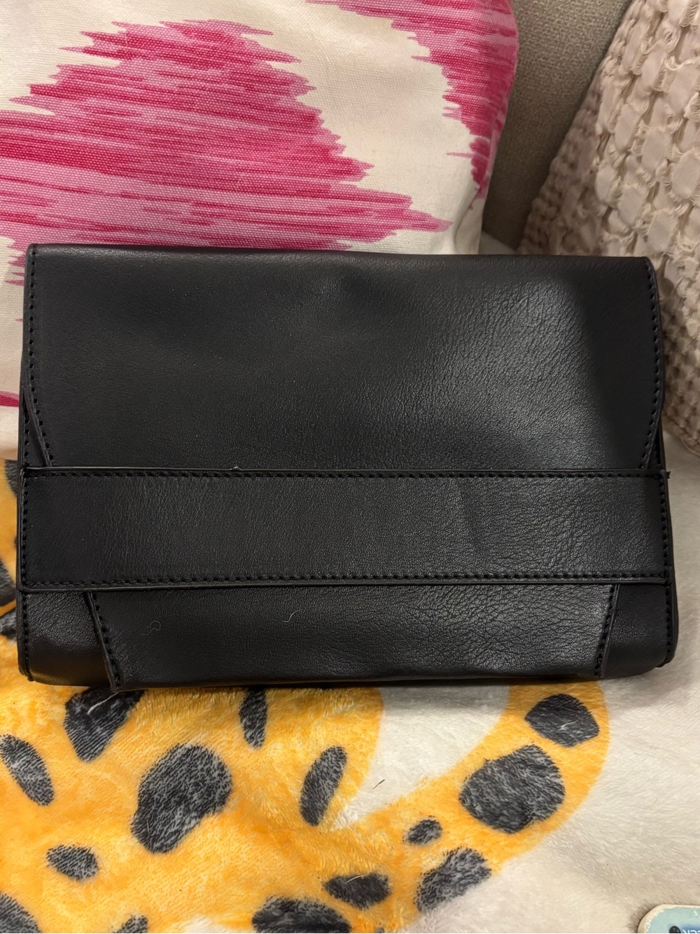 summer & rose Black Leather Crossbody Clutch with Gold Studs